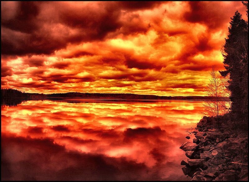 Fire Sky over Lake — Red