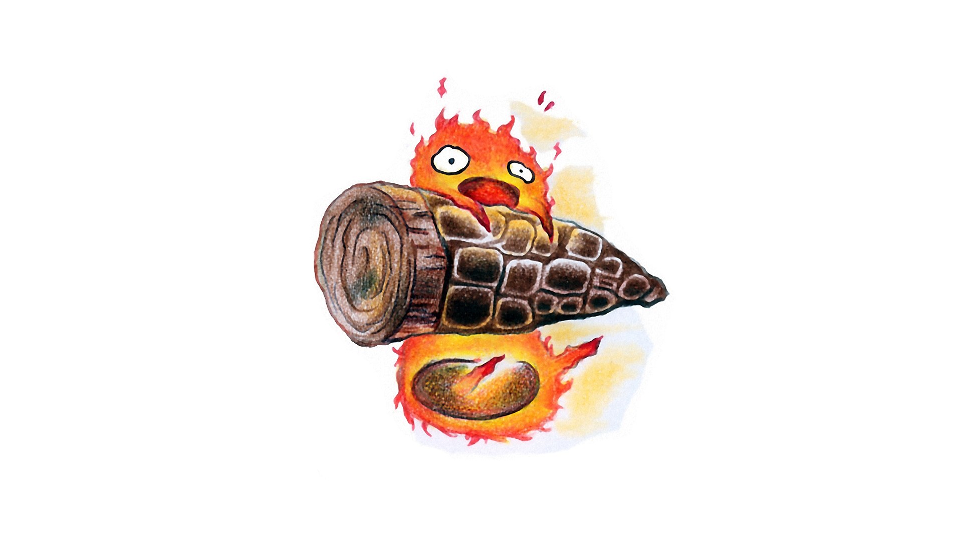 fire spirit carrying a log