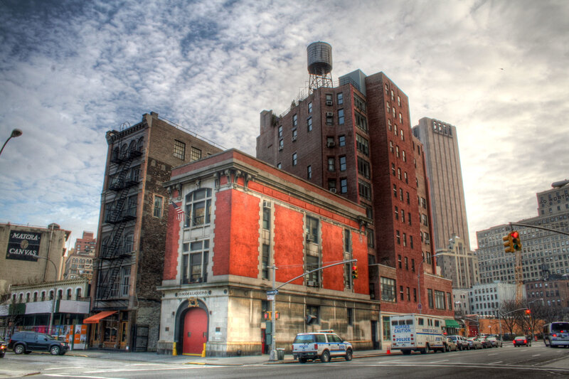 Fire station in urban neighborhood