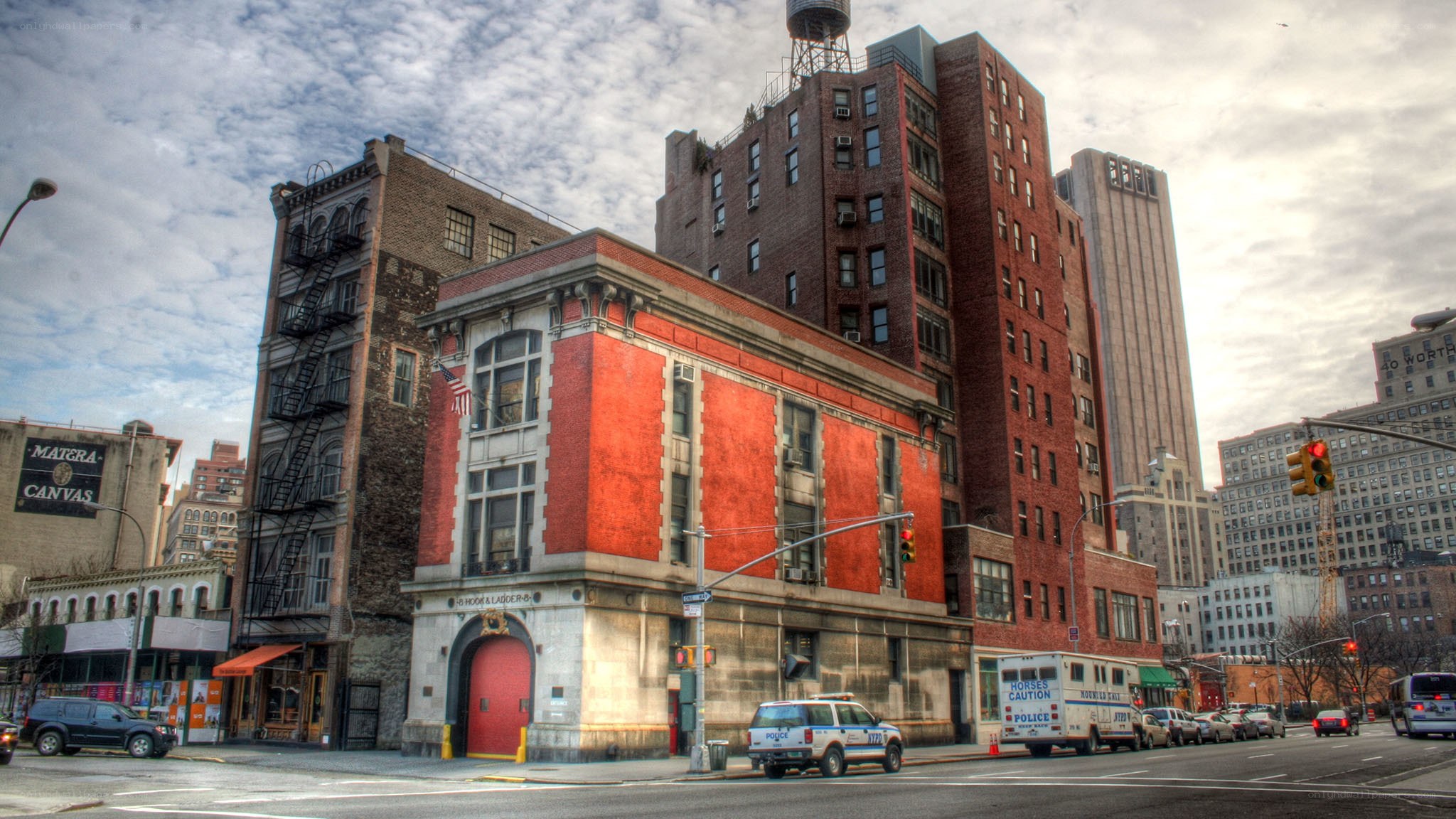 Fire station on a city street