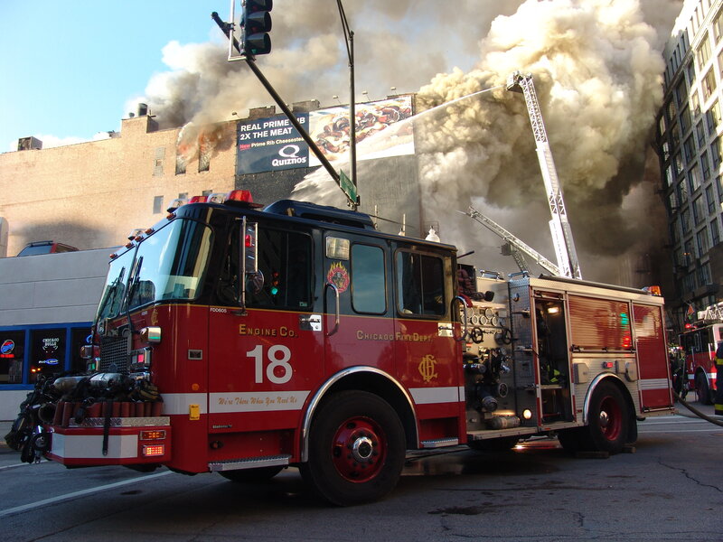 Fire truck at a building fire