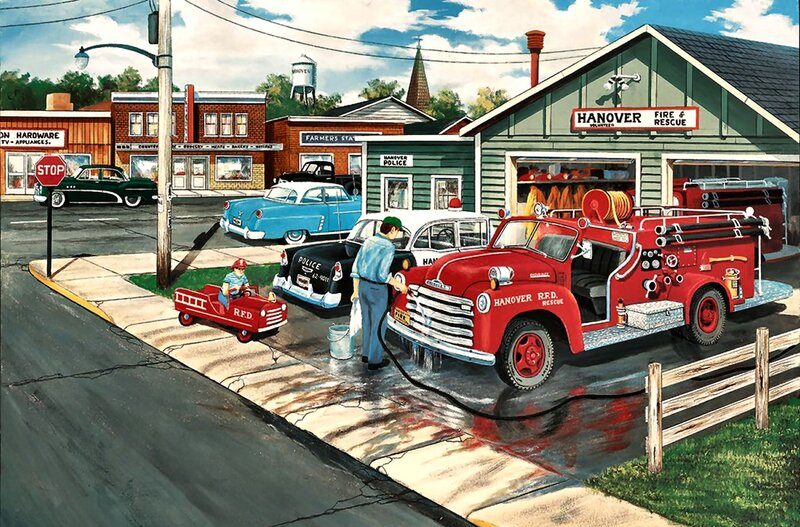 Fire Truck at Fire Station — Red, Peaceful