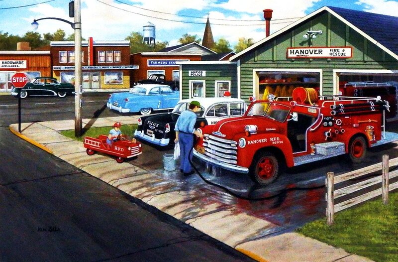 Fire Truck at Fire Station — Red