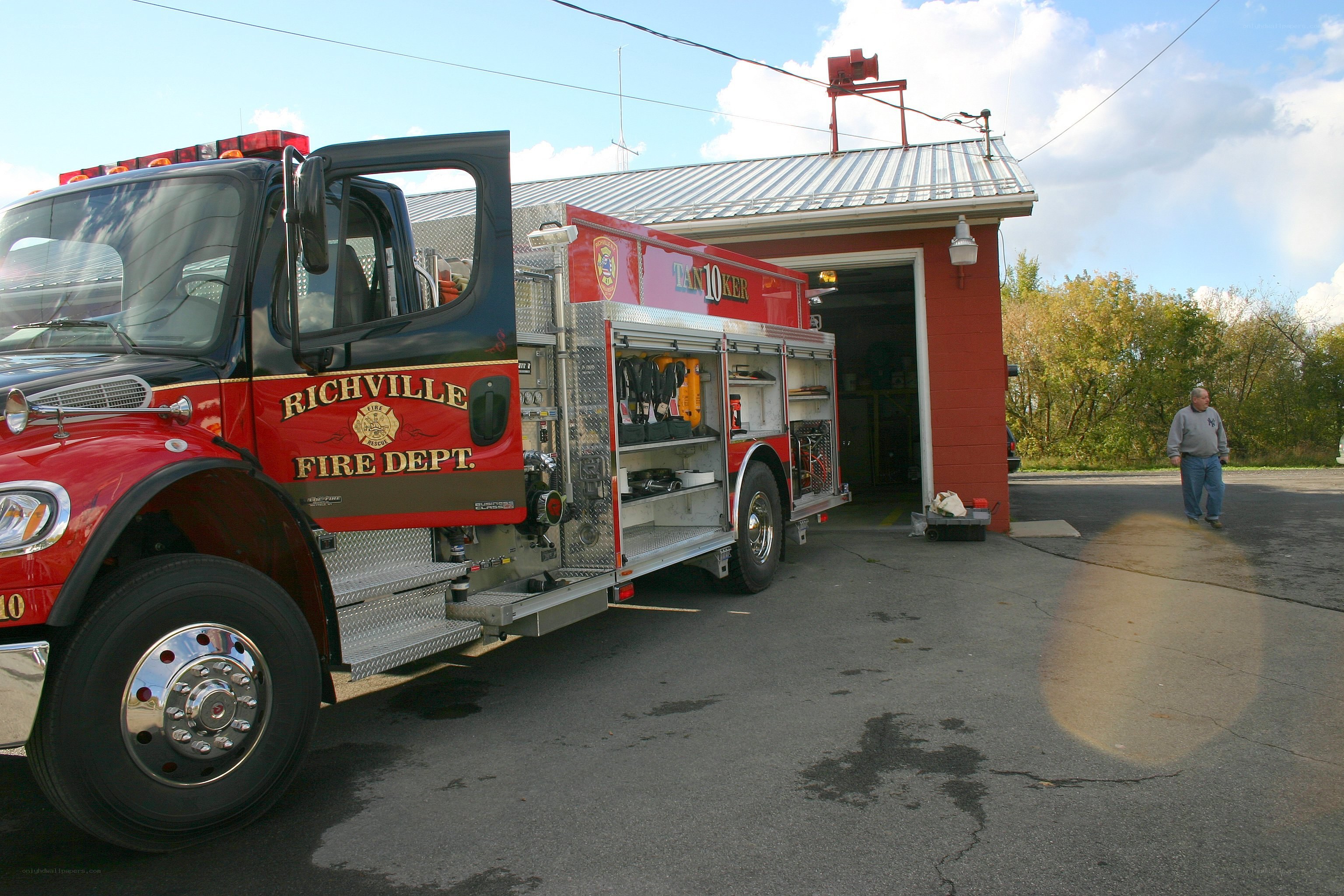 Fire truck at fire station