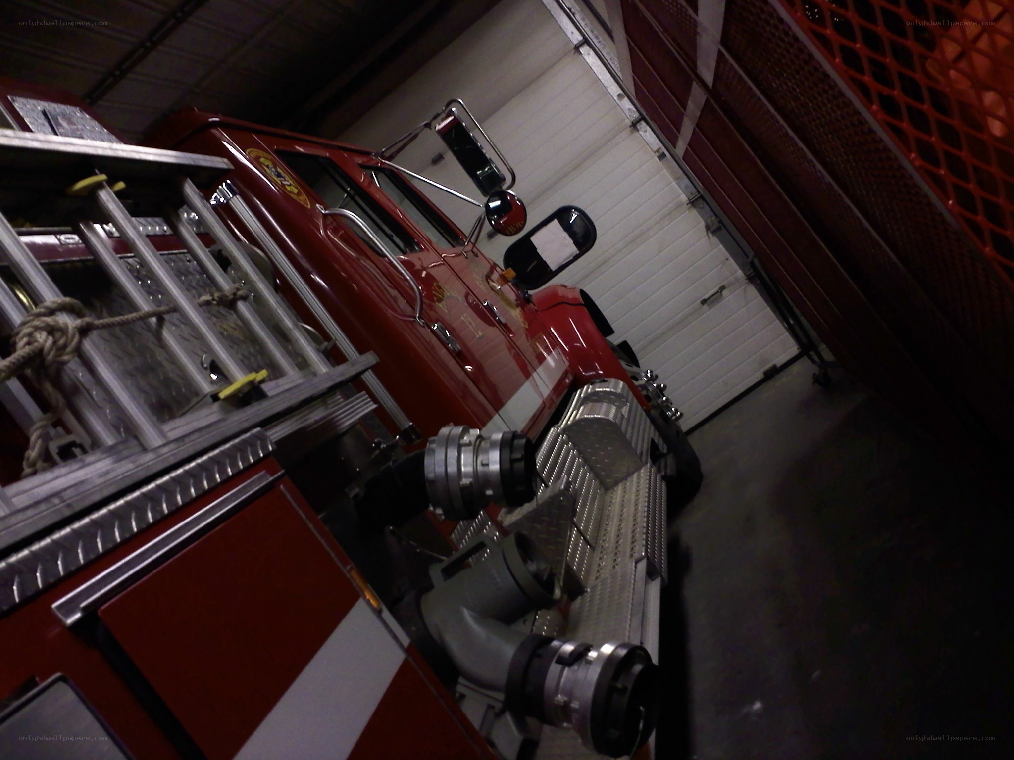 Fire truck in a garage