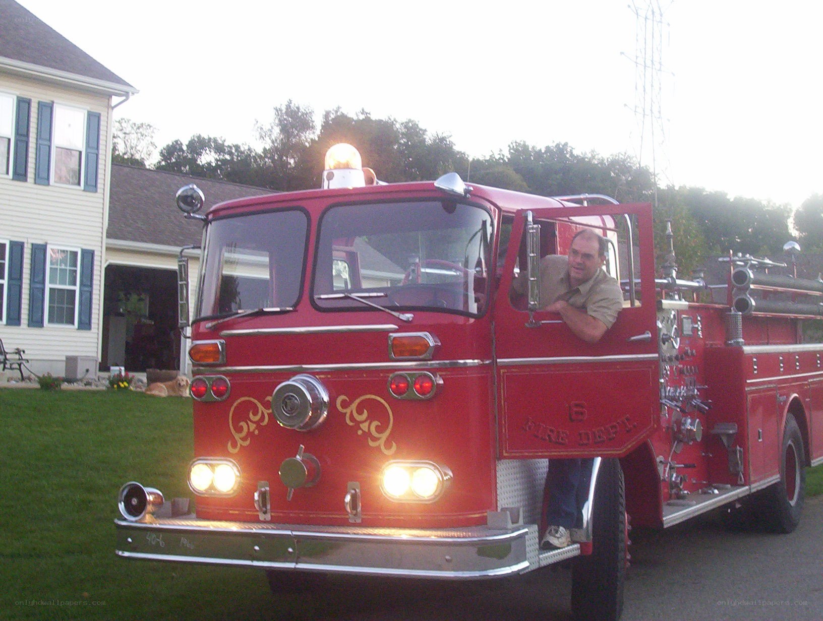 Fire truck in driveway
