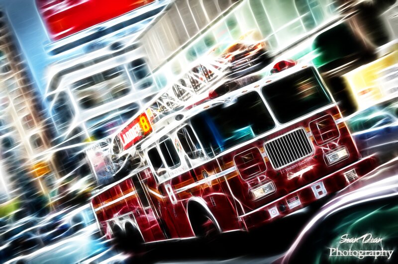 Fire truck in motion
