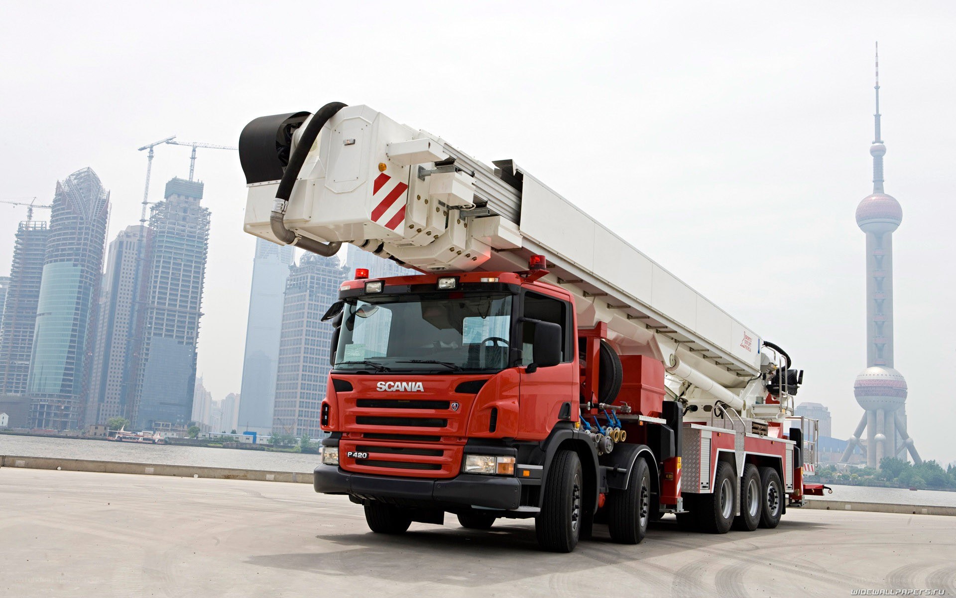 Fire truck with aerial ladder