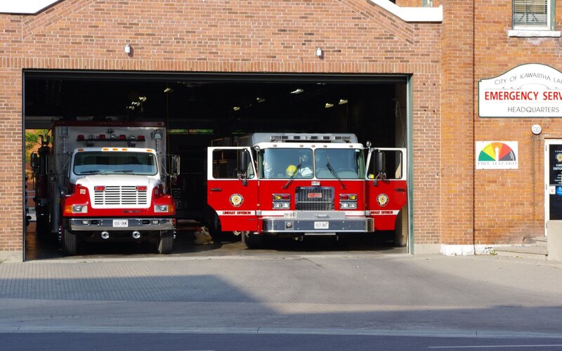 Fire trucks at a fire station