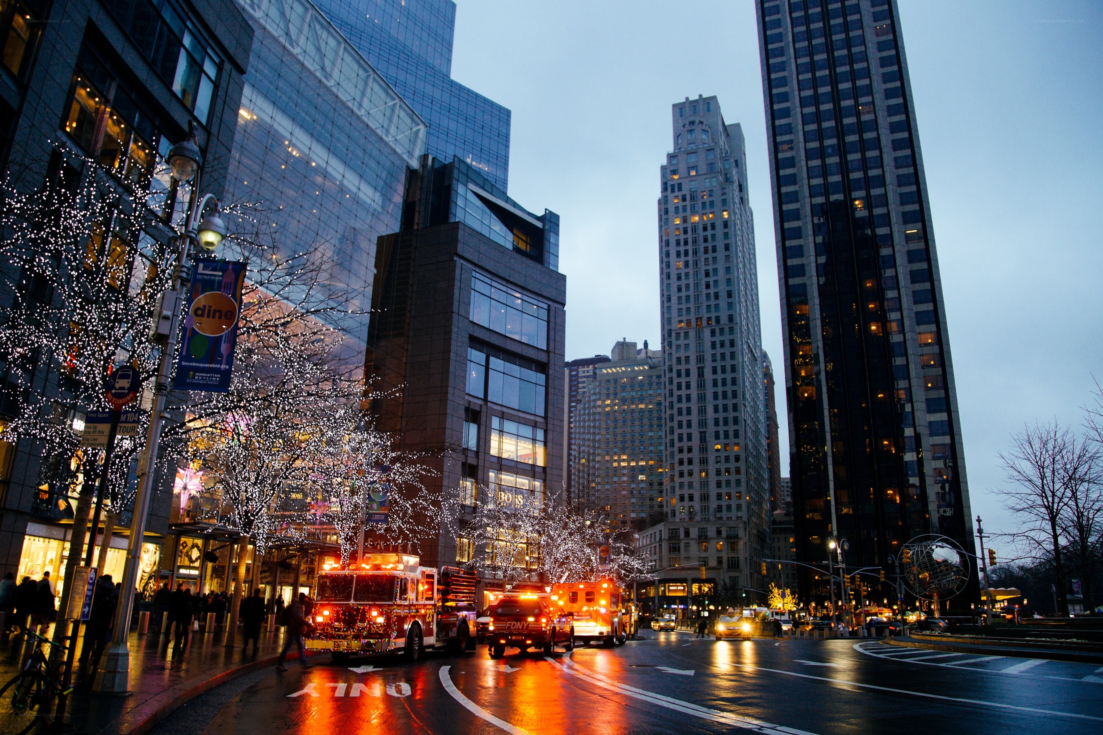 Fire trucks on a city street
