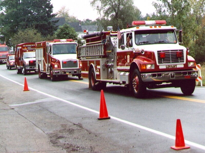 fire trucks on a road