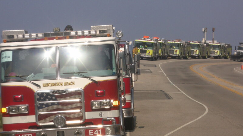 Fire Trucks on Road — Red