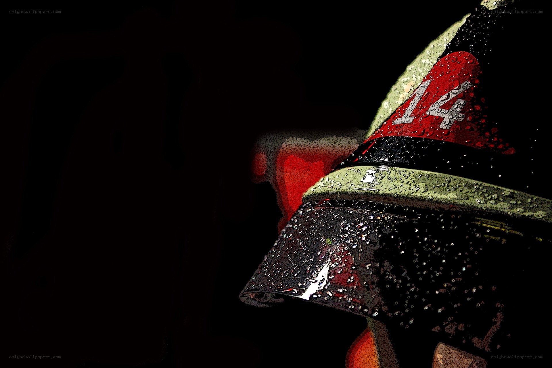 firefighter helmet in rain