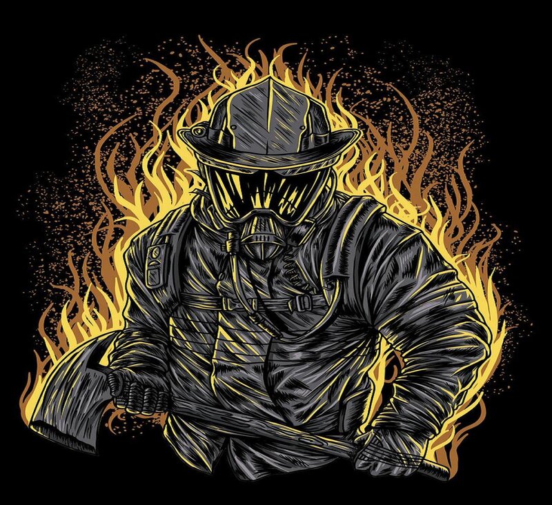Firefighter in Flames — Black
