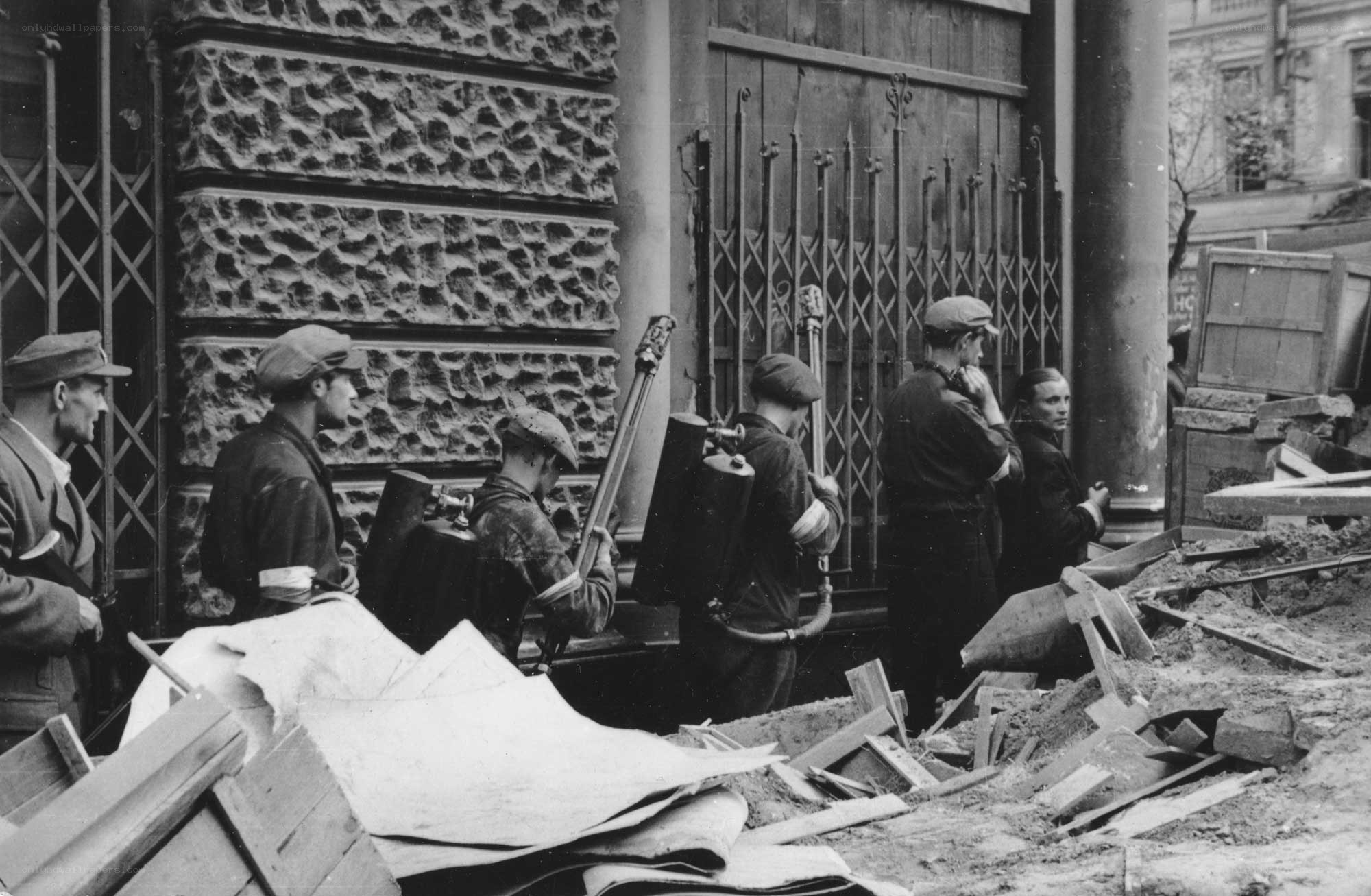 Firefighters at a bombed site