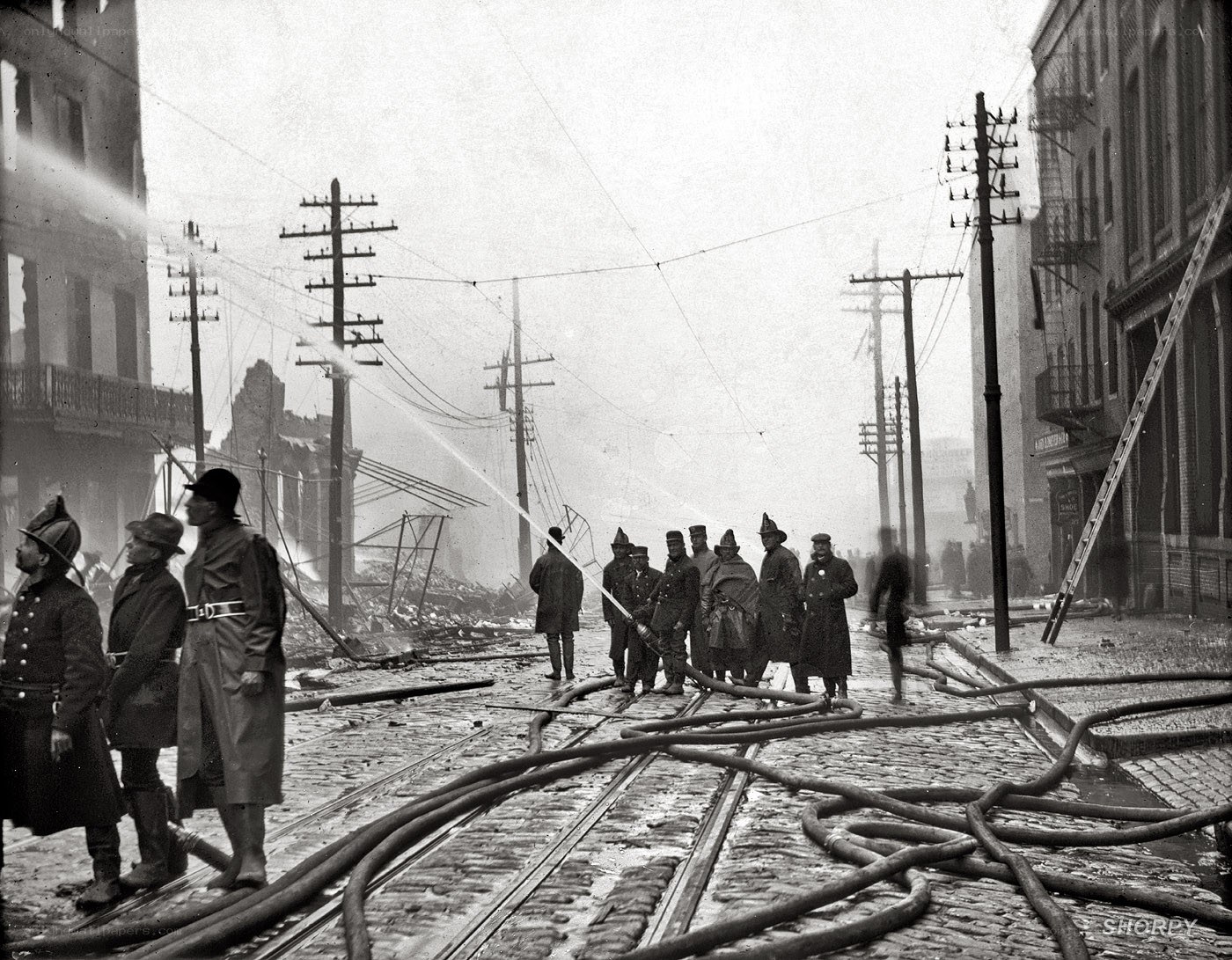 Firefighters at a city fire scene