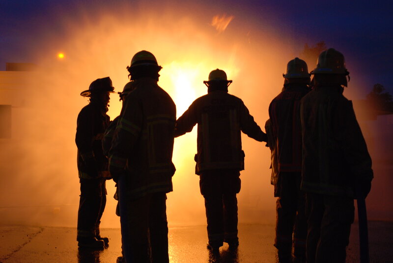 Firefighters at a fire scene