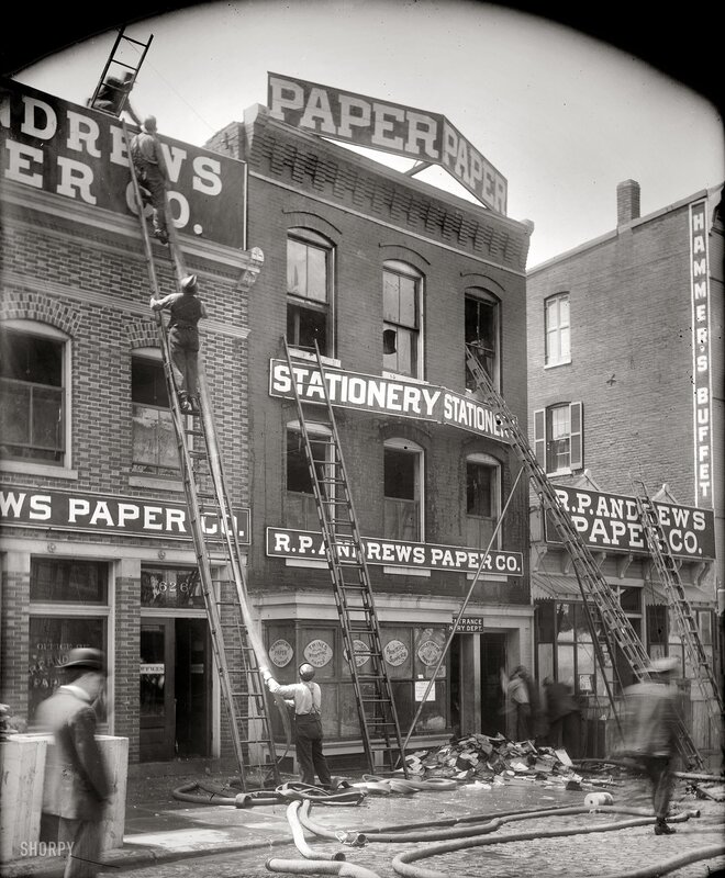 Firefighters at a paper store