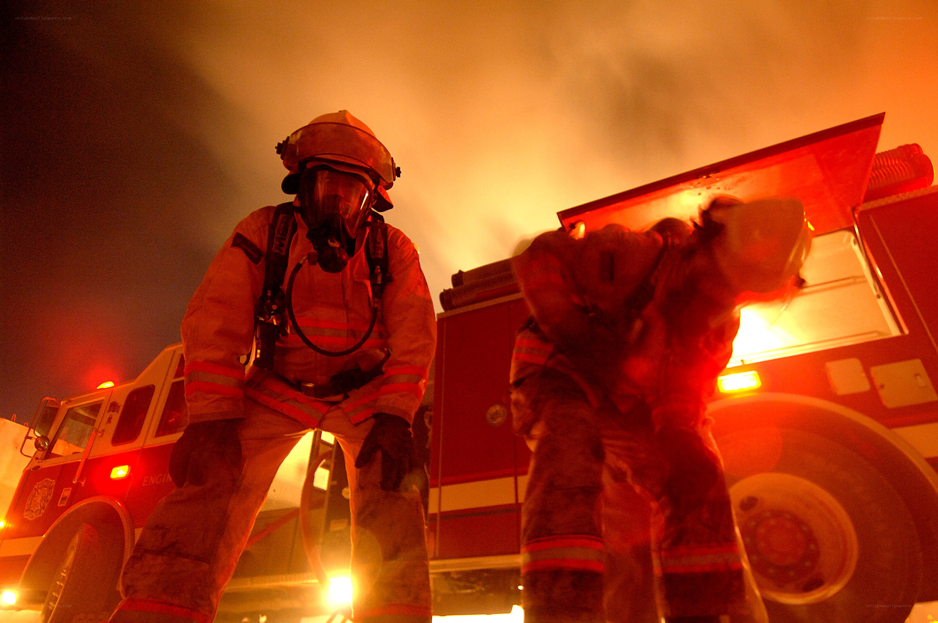 Firefighters at night scene