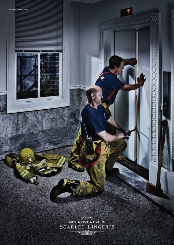 Firefighters in elevator