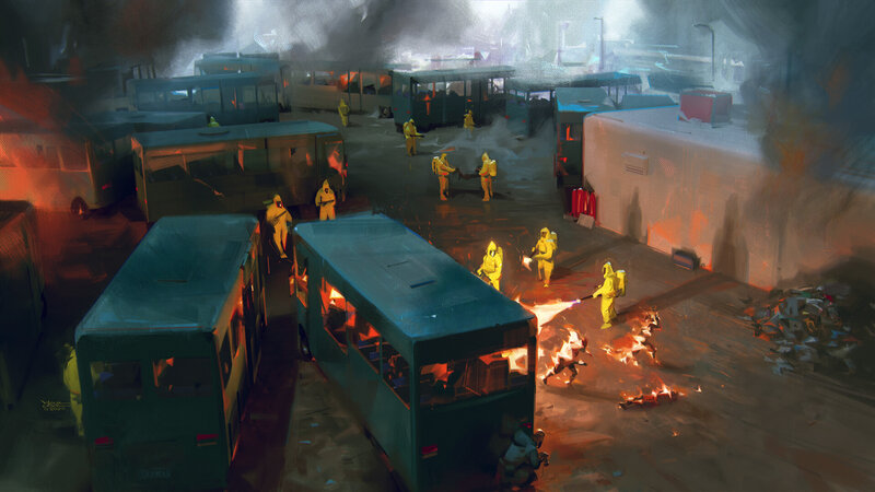 Firefighters in Hazmat Suits