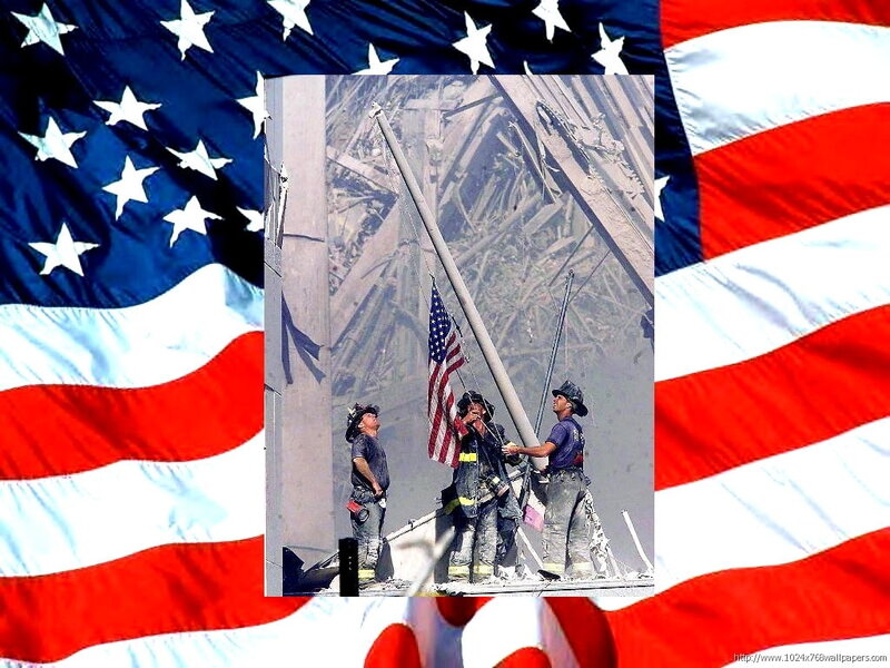 Firefighters Raising Flag — Red