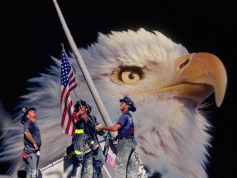 Firefighters Raising Flag