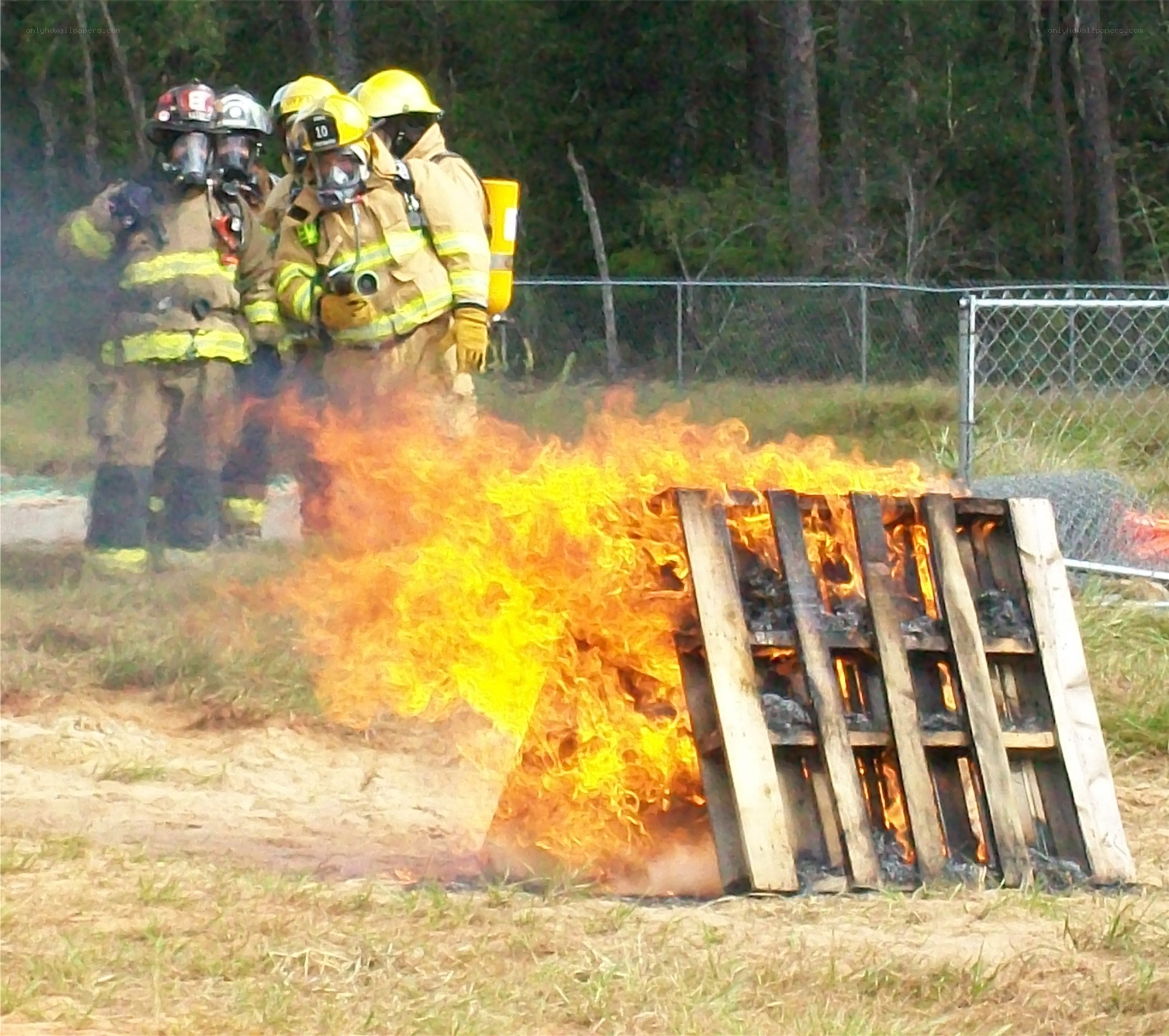 Firefighters training with flames