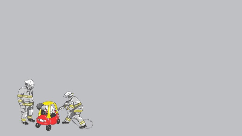 Firefighters with Toy Car — Gray