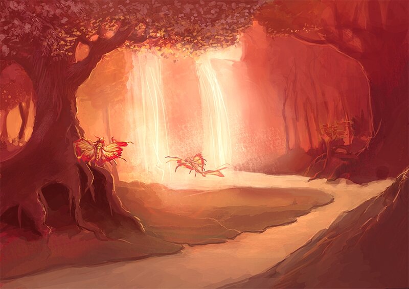 Fireflies in Forest — Red