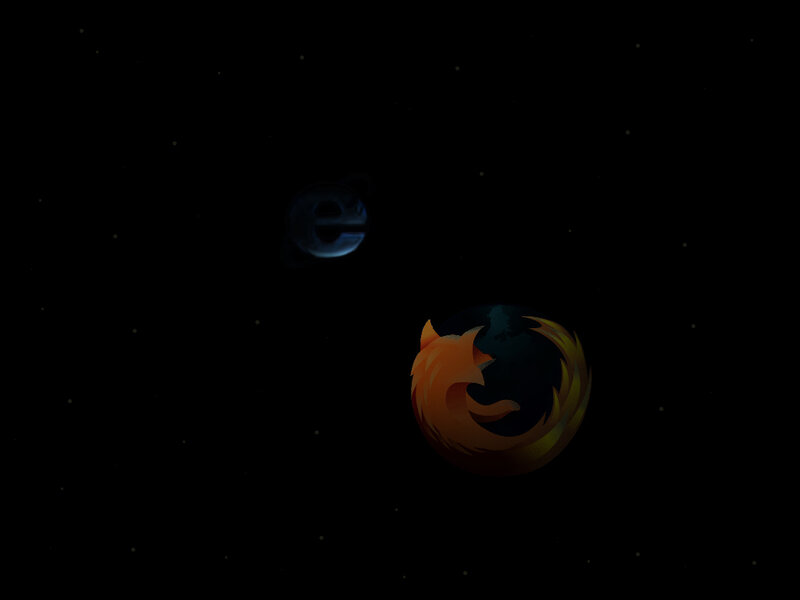 Firefox and Internet Explorer logos in space