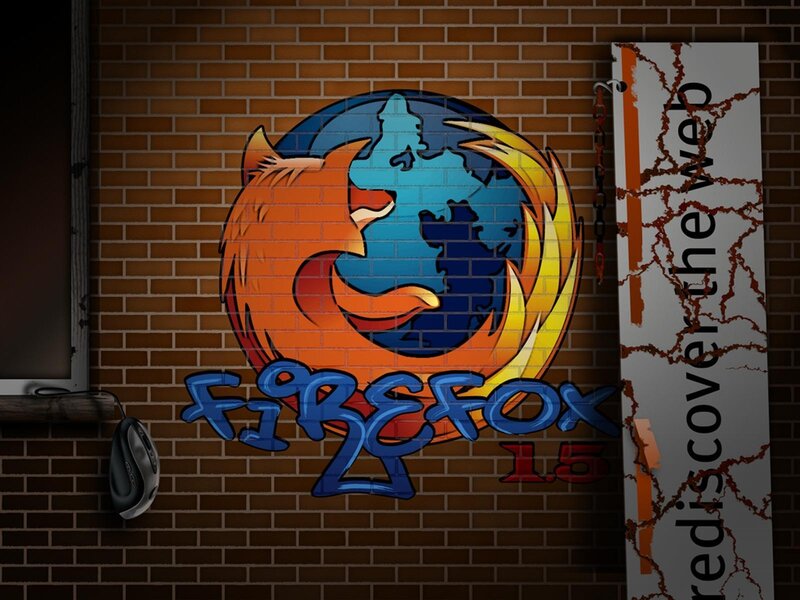 Firefox graffiti on brick wall