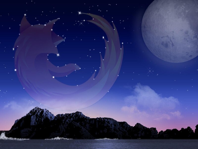 Firefox logo in night sky