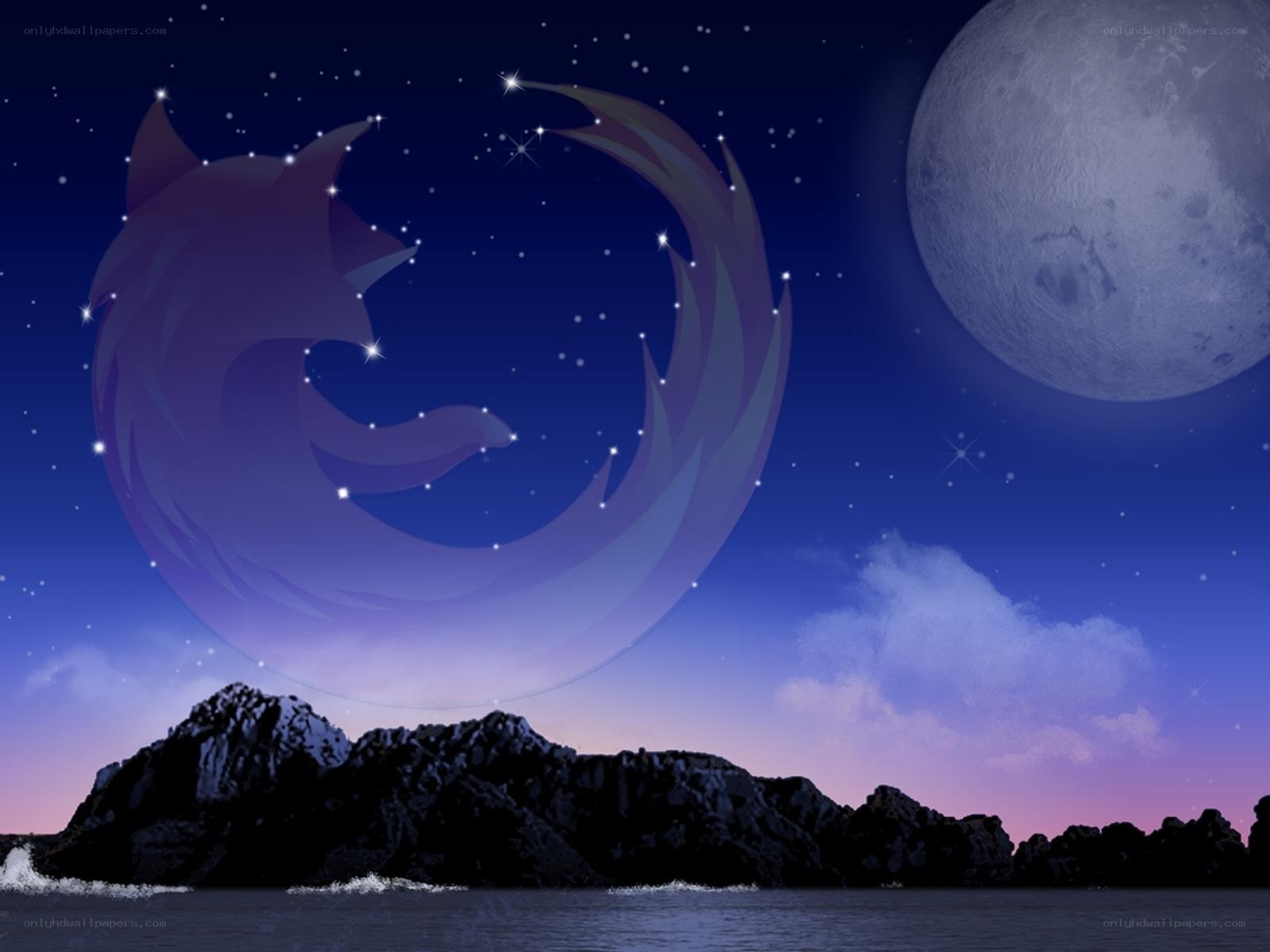 Firefox logo in night sky