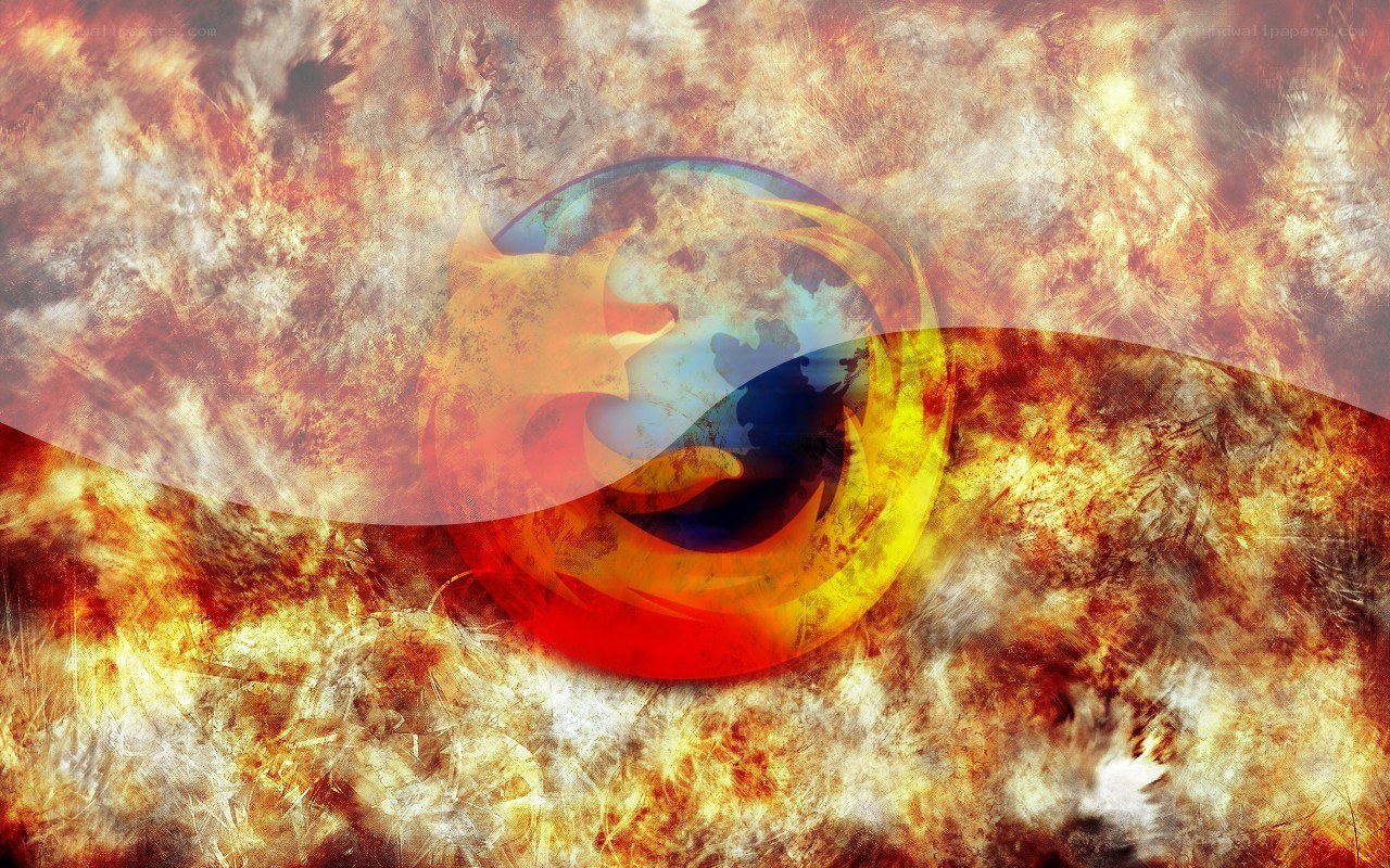 Firefox logo on fiery background