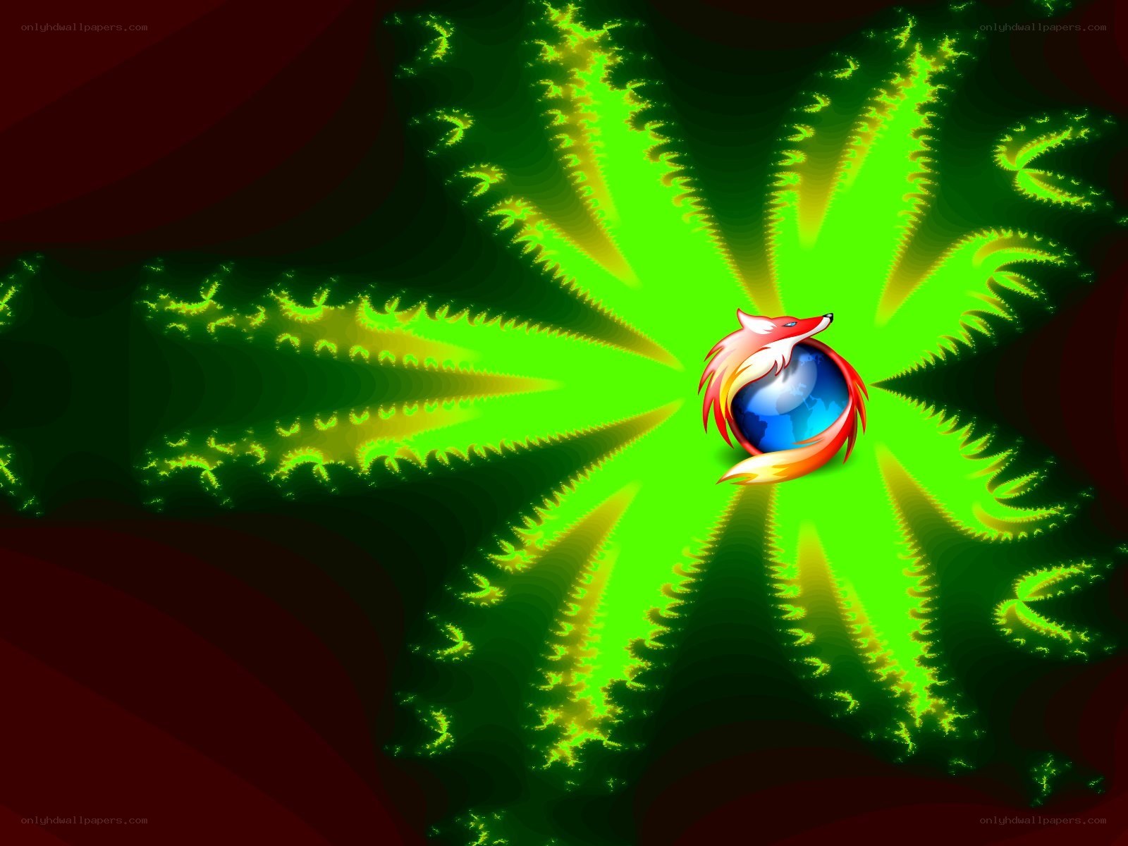 Firefox logo on fractal background