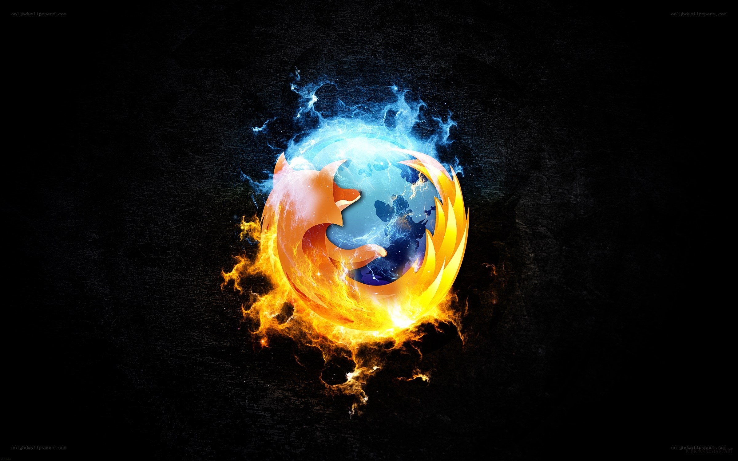 Firefox logo with fire and ice