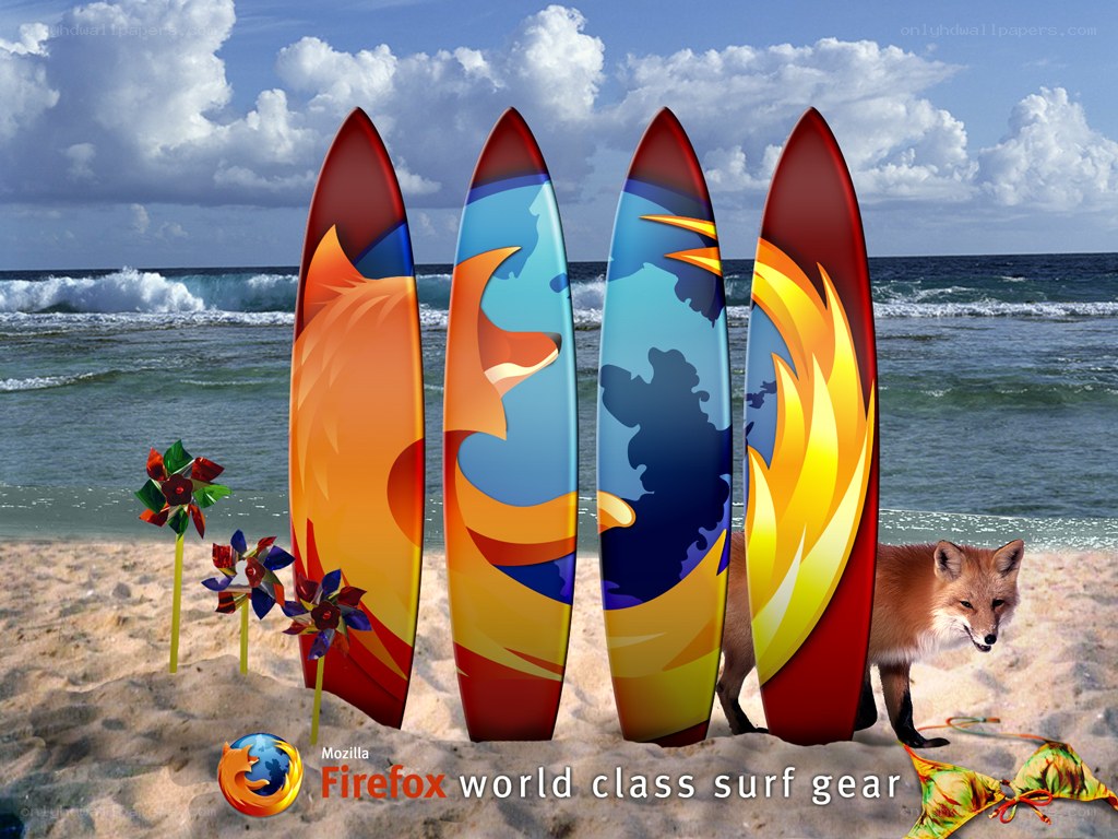 Firefox surf gear on beach