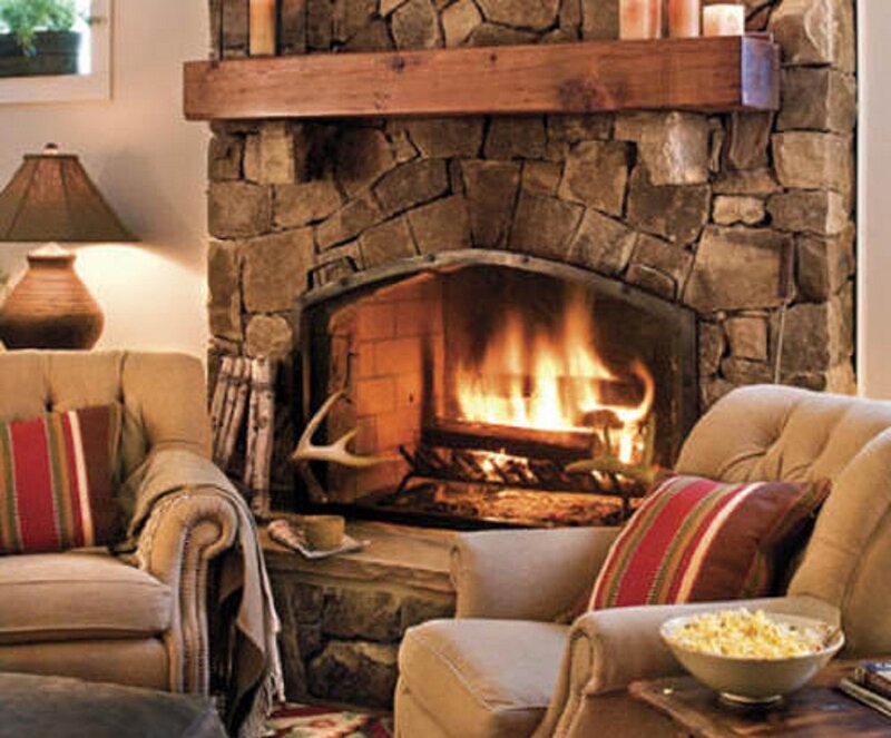 Fireplace in Living Room — Brown