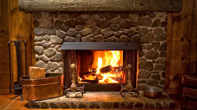 Fireplace with Burning Fire — Brown