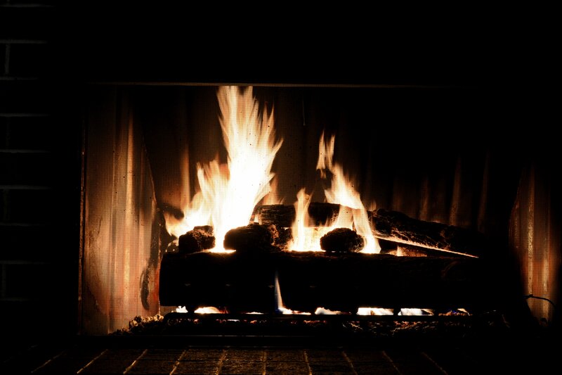 Fireplace with Burning Logs — Black