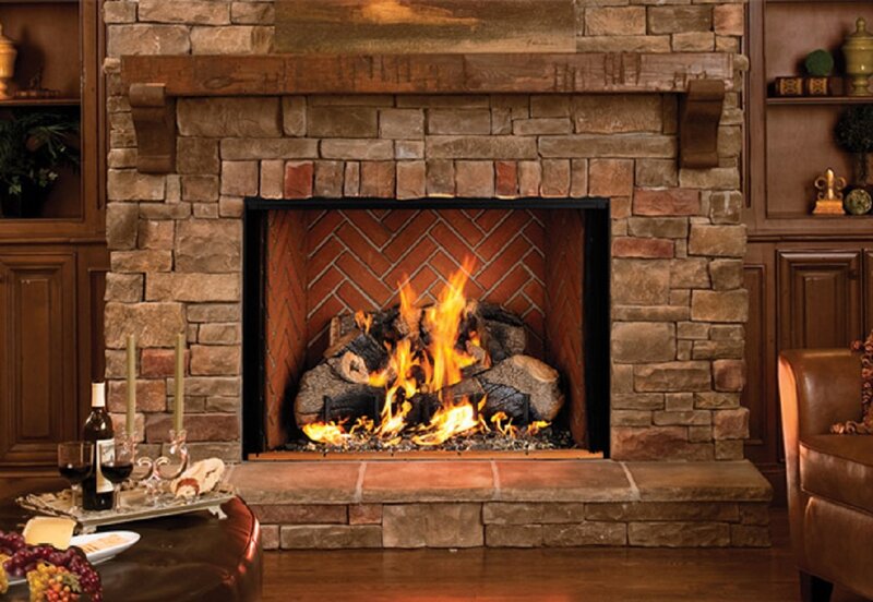 Fireplace with Burning Logs — Brown
