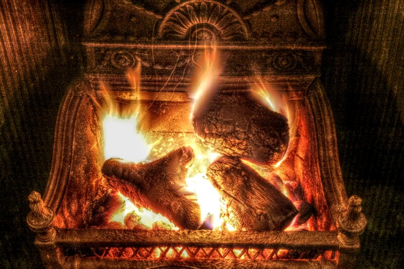 Fireplace with Burning Logs — Orange, Warm, Photograph, Fire