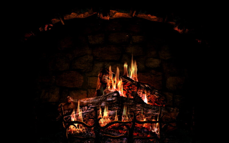 fireplace with burning logs