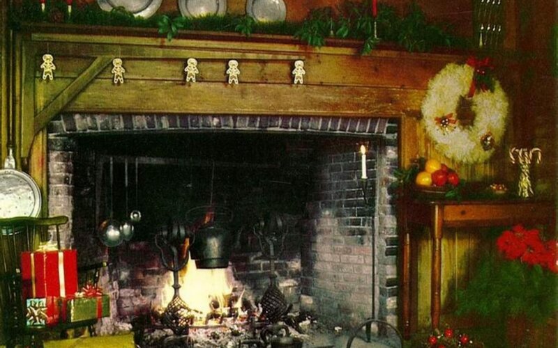 Fireplace with Holiday Decorations — Brown