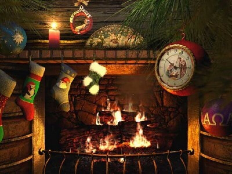 Fireplace with Stockings — Brown, Cozy