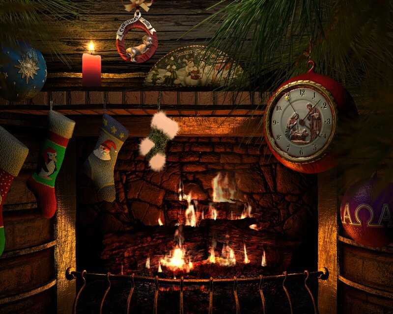 Fireplace with Stockings — Brown