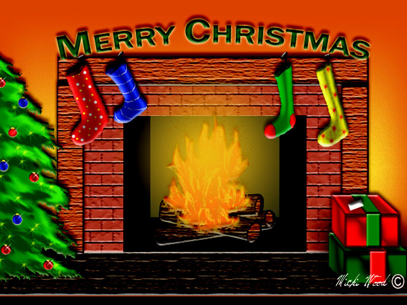 Fireplace with Stockings — Orange