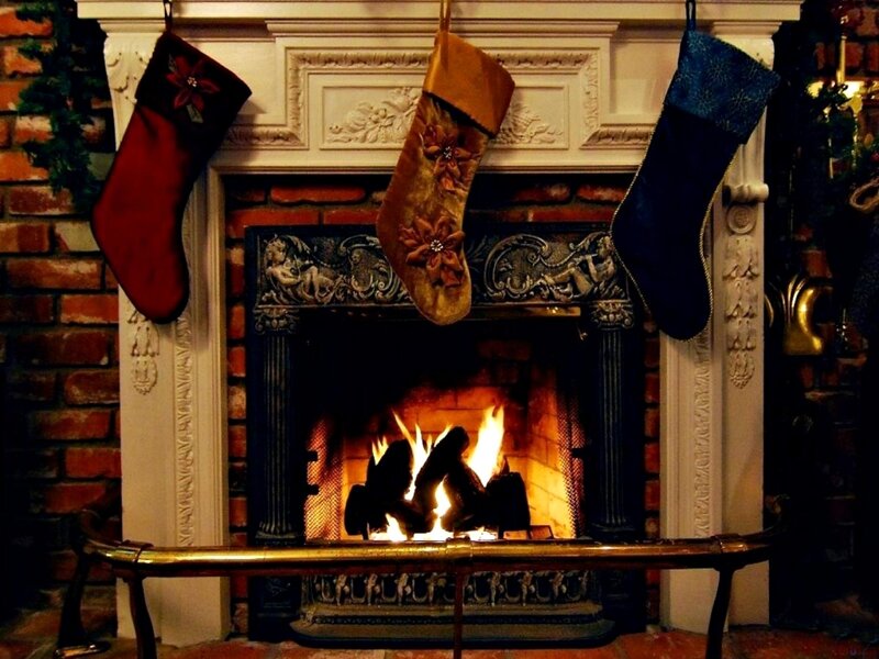 Fireplace with Stockings — Red, Cozy, Night