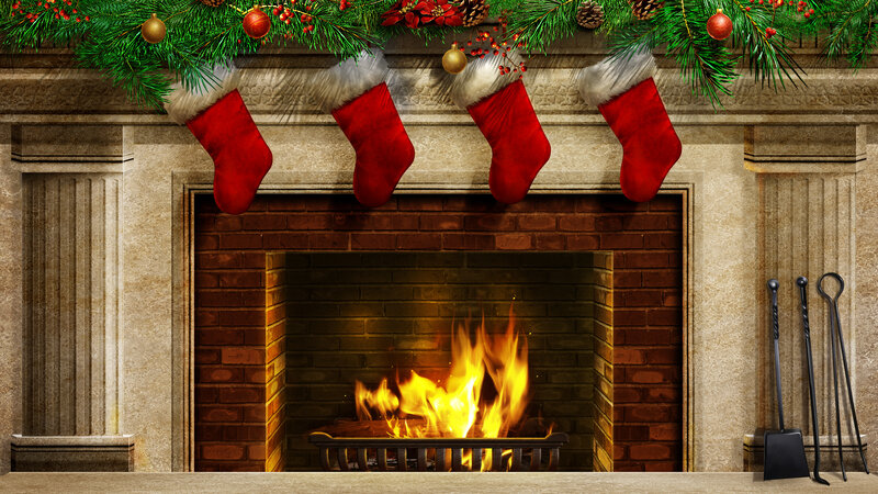 Fireplace with Stockings — Red, Cozy